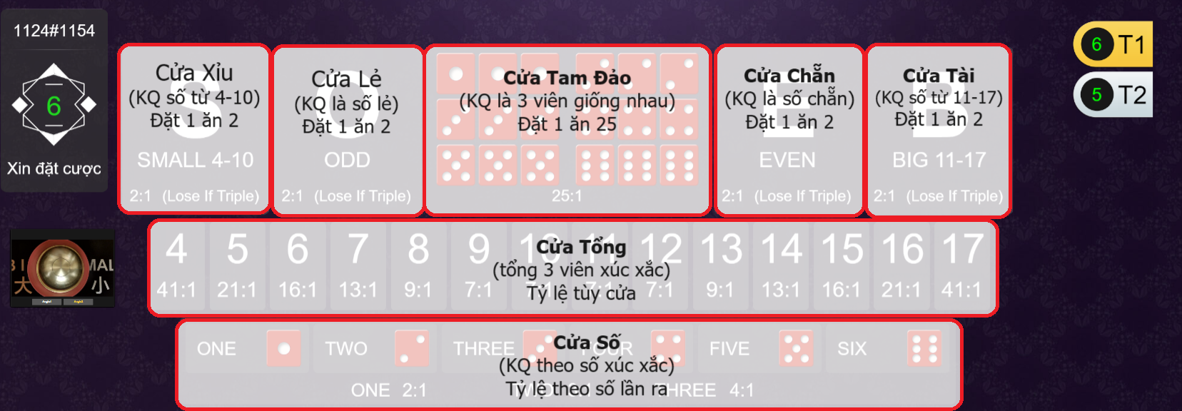 HƯỚNG DẪN ĐẶT CƯỢC TRONG RCB TÀI XĨU TẠI ONEBOX63