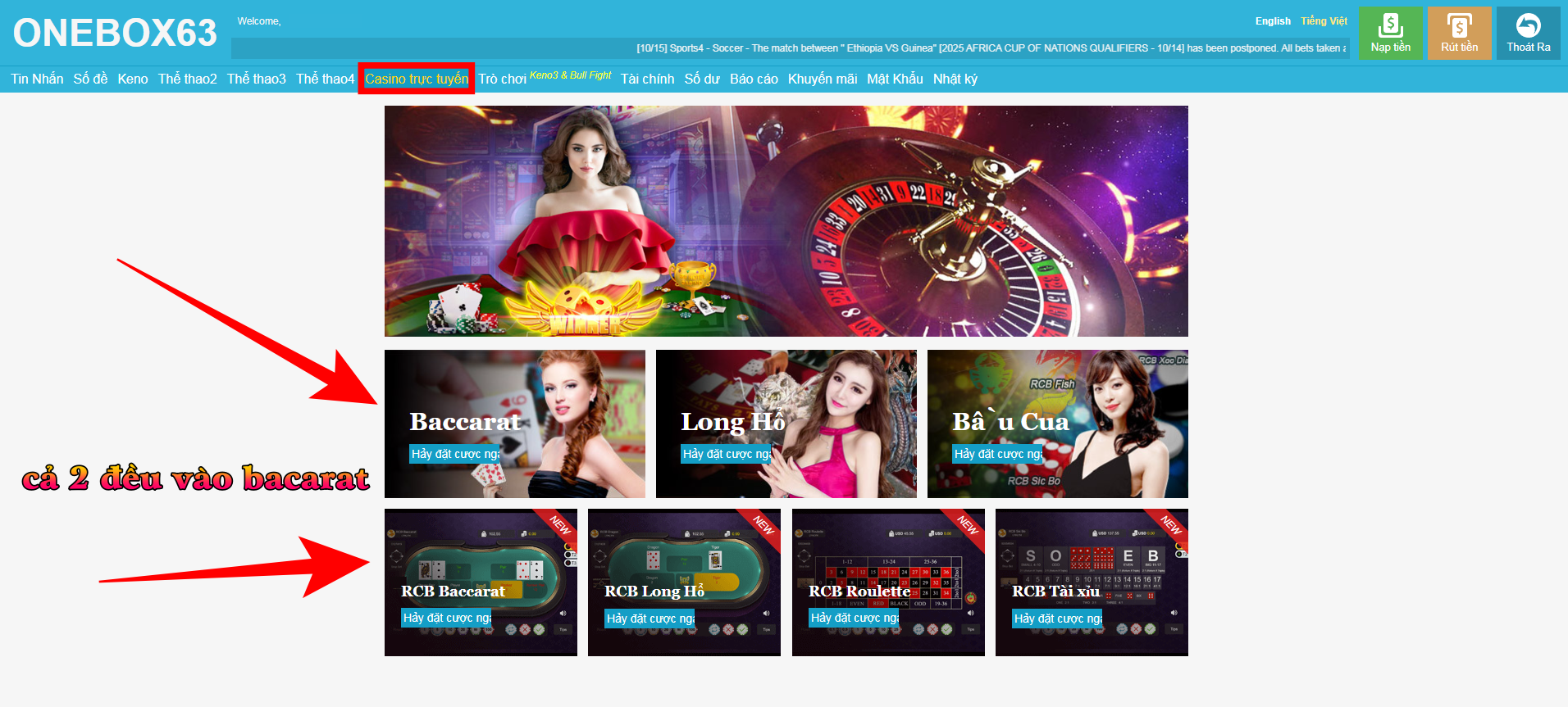Hướng dẫn đăng nhập vào baccarat tại onebox63